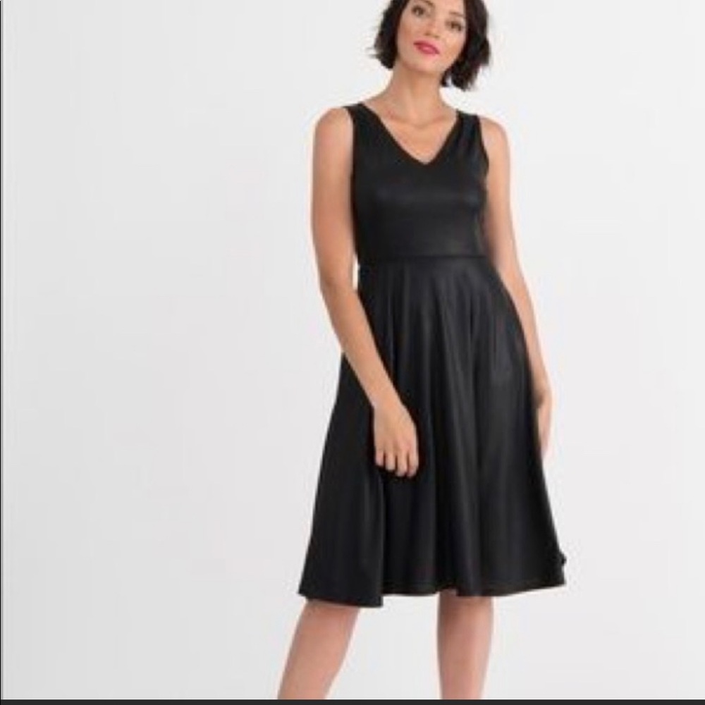 Faux leather vneck dress